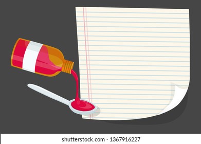 bottle and spoon with syrup vector illustration