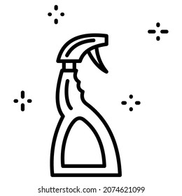 Una botella con una botella de aerosol, un agente de limpieza, un líquido para eliminar polvo y suciedad. Trabajo doméstico. Servicio de limpieza. Icono del vector, contorno, aislado. Trazo editable.