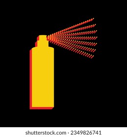 Bottle spray sign. 3D Extruded Yellow Icon with Red Sides a Black background. Illustration.