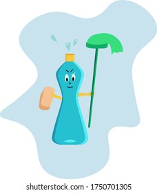 Bottle with sprinkler with cleaning agent for disinfecting surfaces.