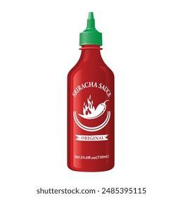 A bottle of sriracha hot sauce. Editable EPS 10 vector graphic isolated on white background. 