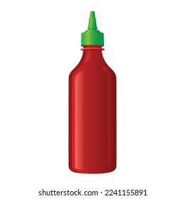 Una botella de salsa picante sriracha aislada de fondo blanco. Gráfico de vector EPS 10 editable.