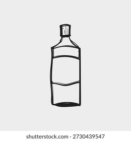 Una botella se coloca sobre una superficie plana sin etiquetas ni marcas. La botella es transparente y tiene una forma simple y limpia. La iluminación es suave y natural, destacando la forma de la botella.