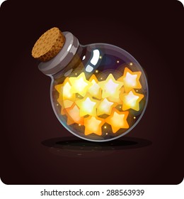 bottle with stars icon game magic. Game icon of magic elixir. Vector design for app user interface