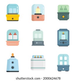 Bottle sterilizer icons set. Flat set of bottle sterilizer vector icons isolated on white background