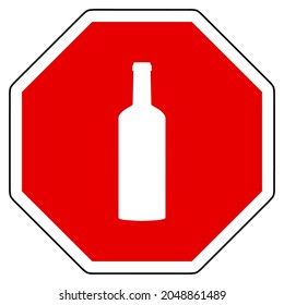 Bottle and stop sign on white