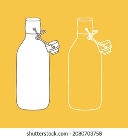 Bottle with stopper. Vector illustration of package for liquid. Line design icon.