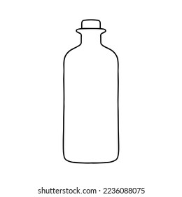 Bottle with stopper. Vector illustration of package for liquid. Line design icon.