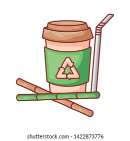 bottle with straw and set bamboo