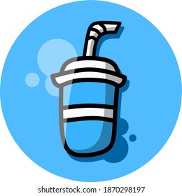 bottle and straw, vector illustration of beer bottle with straw, juice, soda, tea, coffee.  logo for the tavern.  Simple minimalist flat design