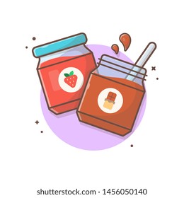 Bottle of Strawberry Jam and Chocolate Jam Vector Illustration. Concept of Breakfast Menu, Cafe, Restaurant. Flat Cartoon Style Suitable for Web Landing Page,  Banner, Flyer, Sticker, Card, Background