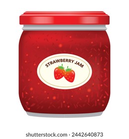 A bottle of strawberry jam. Editable EPs 10 vector graphic illustration isolated on white background