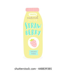 Bottle of strawberry juice. Vector hand drawn isolated illustration