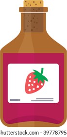 Bottle with strawberry medicine.  flat design. vector illustration