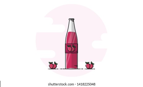 a bottle strawberry syrup flat design vector illustreation