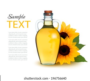 Bottle of sunflower oil with flower. Vector illustration.