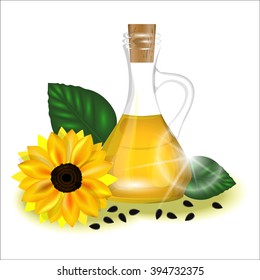Bottle of sunflower oil. Sunflower. Vector illustration.
