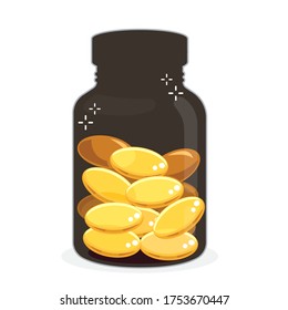 Bottle of supplement food and pill, capsule.