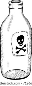 Bottle with a symbol of death - a monochrome vector illustration