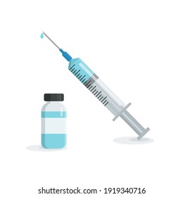 Bottle and syringe isolated on white background. Flat vector illustration