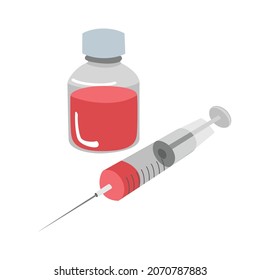 Bottle and syringe isolated on white background Flat vector illustration