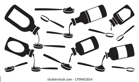 Bottle of syrup isolated vector Black set icon. Vector illustration medical oil on white background . Black set icon bottle of syrup.