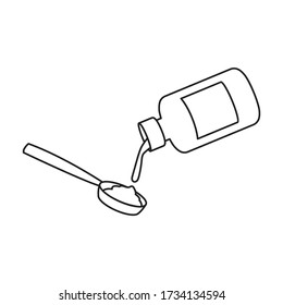 Botella del icono del vector jarabe.Icono del vector contorno aislado en el frasco de fondo blanco del jarabe.