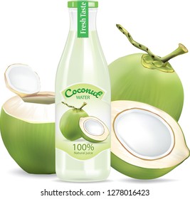  A bottle of Taste coconut water on an isolated background .illustration vector