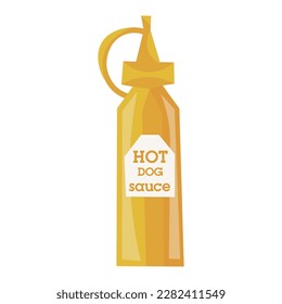 Bottle of tasty hot dog sauce on white background