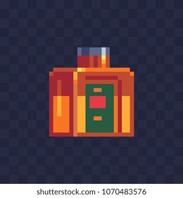 Bottle of tequila alcoholic beverages pixel art icon isolated vector illustration. 8-bit sprite. Design stickers, logo, mobile app.