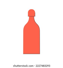 Bottle of tequila, great design for any purposes. Flat style. Color form. Party drink concept. Icon bottle with cap on white backgrounds. Simple image shape with a thin line of shadow. Vector.

