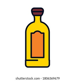 bottle of tequila icon over white background, line and fill style, vector illustration