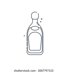Bottle tequila line art in flat style. Restaurant alcoholic illustration for celebration design. Design contour element. Beverage outline icon. Isolated on white background in graphic style. Vector.
