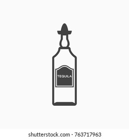 Bottle of tequila monochrome icon. Vector illustration.