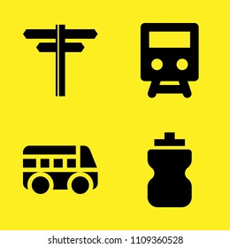 bottle, train front view, bus and directions arrows vector icon set. Sample icons set for web and graphic design