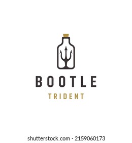 Bottle trident line logo icon design template flat vector