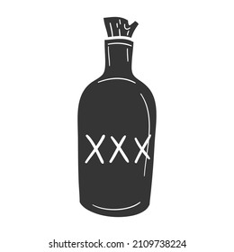 Bottle Triple X Icon Silhouette Illustration. Alcohol Beverage Vector Graphic Pictogram Symbol Clip Art. Doodle Sketch Black Sign.