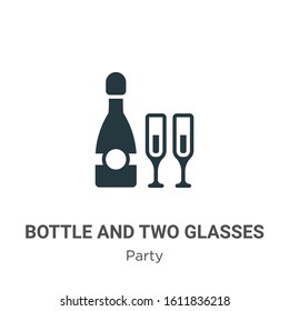 Bottle and two glasses glyph icon vector on white background. Flat vector bottle and two glasses icon symbol sign from modern party collection for mobile concept and web apps design.
