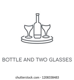 Bottle and Two Glasses linear icon. Bottle and Two Glasses concept stroke symbol design. Thin graphic elements vector illustration, outline pattern on a white background, eps 10.