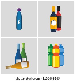 bottle vector drinks, alcohol, water and others, vector illustration