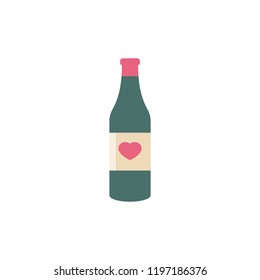 Bottle vector icon with heart sign. Bar alcohol beverage icon and favorite, like, love, care symbol. Vector illustration
