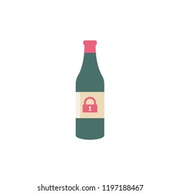 Bottle vector icon with padlock sign. Bar alcohol beverage icon and security, protection, privacy symbol. Vector illustration