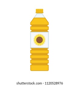 Bottle of vegetable oil in flat style. Sunflower Oil plastic bottles isolated on white background. Vector illustration EPS 10.