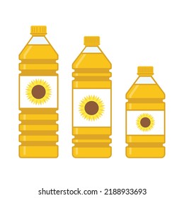 Bottle of vegetable oil in flat style. Sunflower Oil plastic bottles isolated on white background. Vector illustration EPS 10.