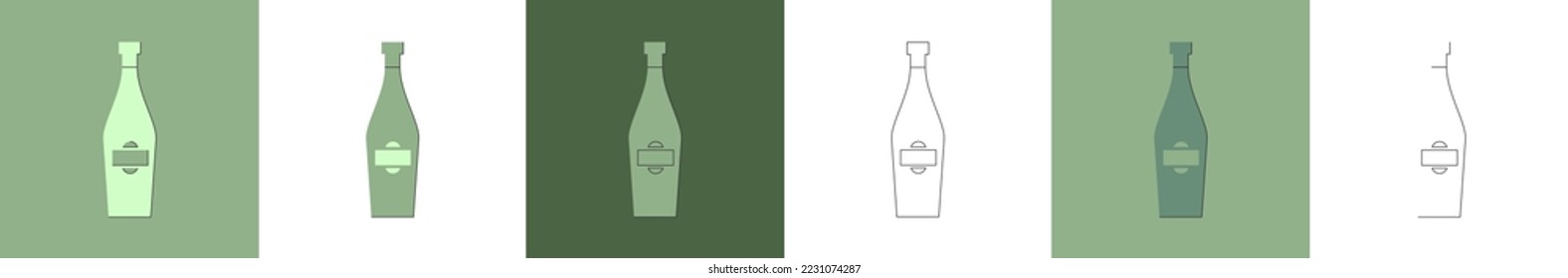 Bottle of vermouth, great design for any purposes. Flat style. Party drink concept. Color icon bottle. Simple image shape with a thin line of shadow. Four types of object on different backdrop. Vector