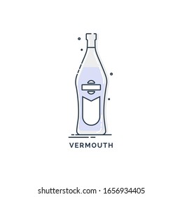 Bottle vermouth line art, great design for any purposes. Creative graphic element. Trendy design. Minimalism simplicity sign. Alcoholic product for restaurant illustration. Isolated on white backdrop.