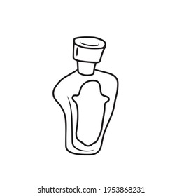 Una botella, un recipiente para líquidos, perfumes.Diseño vectorial para carteles postales, sobre un fondo blanco aislado.