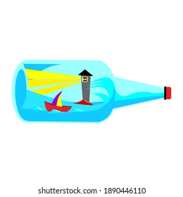 bottle with a view of the ship and the sea
