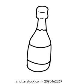 Bottle of vine in doodle style. Isolated vector.