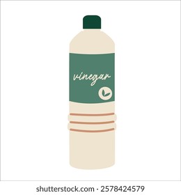 A bottle of vinegar, with a green label. Isolated on a white background.